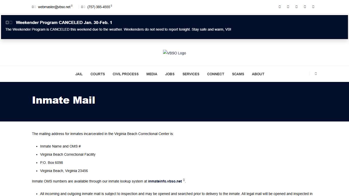 Inmate Mail : VBSO.net