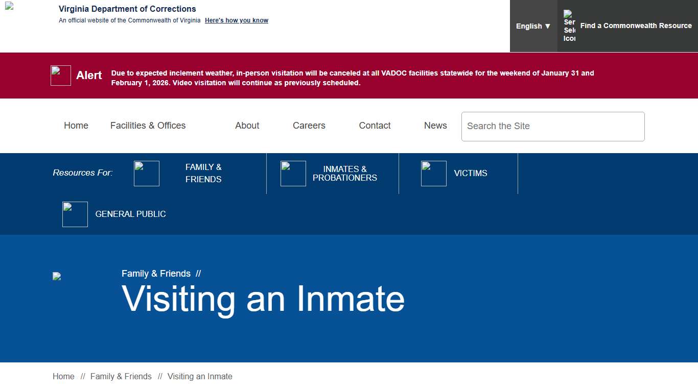 Visiting an Inmate — Virginia Department of Corrections